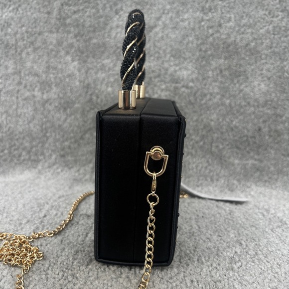 Alessia Black Box Clutch Beaded Gold Heart Rhinestone Crossbody Purse NWT Glam - Picture 4 of 8